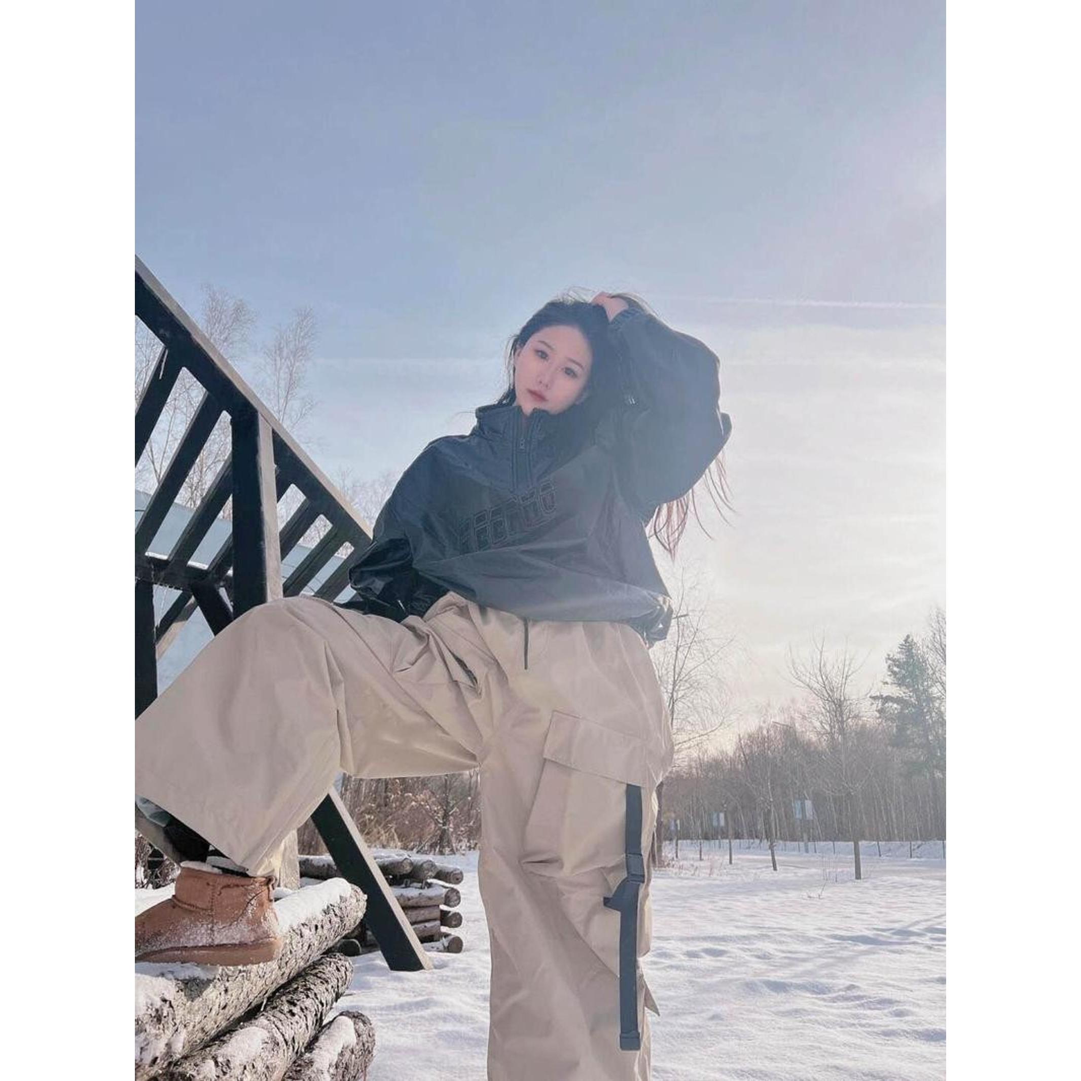 American Heavy Industry Snow Wear Pants Outdoor Couple Wear Sports Charge Hooded Ski Suit Violet