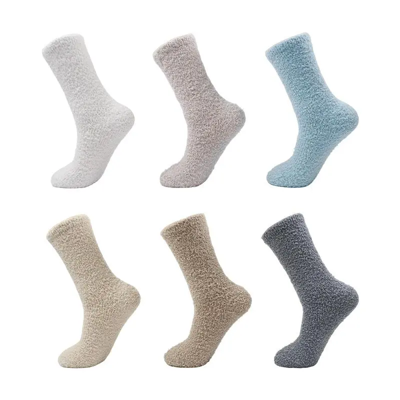 6 Pairs Women Fuzzy Socks Cozy Soft Warm Microfiber Fluffy Slipper Socks Thick Winter Plush Crew Bed Socks Multipack Neutral Pastel Colors