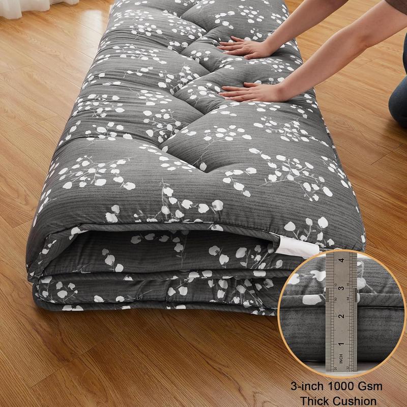 Floral Pattern Japanese Futon Mattress for Adults, Twin Full Size Futon Mattress for Guest Room Kids Room, Sleeping Mattress for Floor Roll Up Camping Mattress