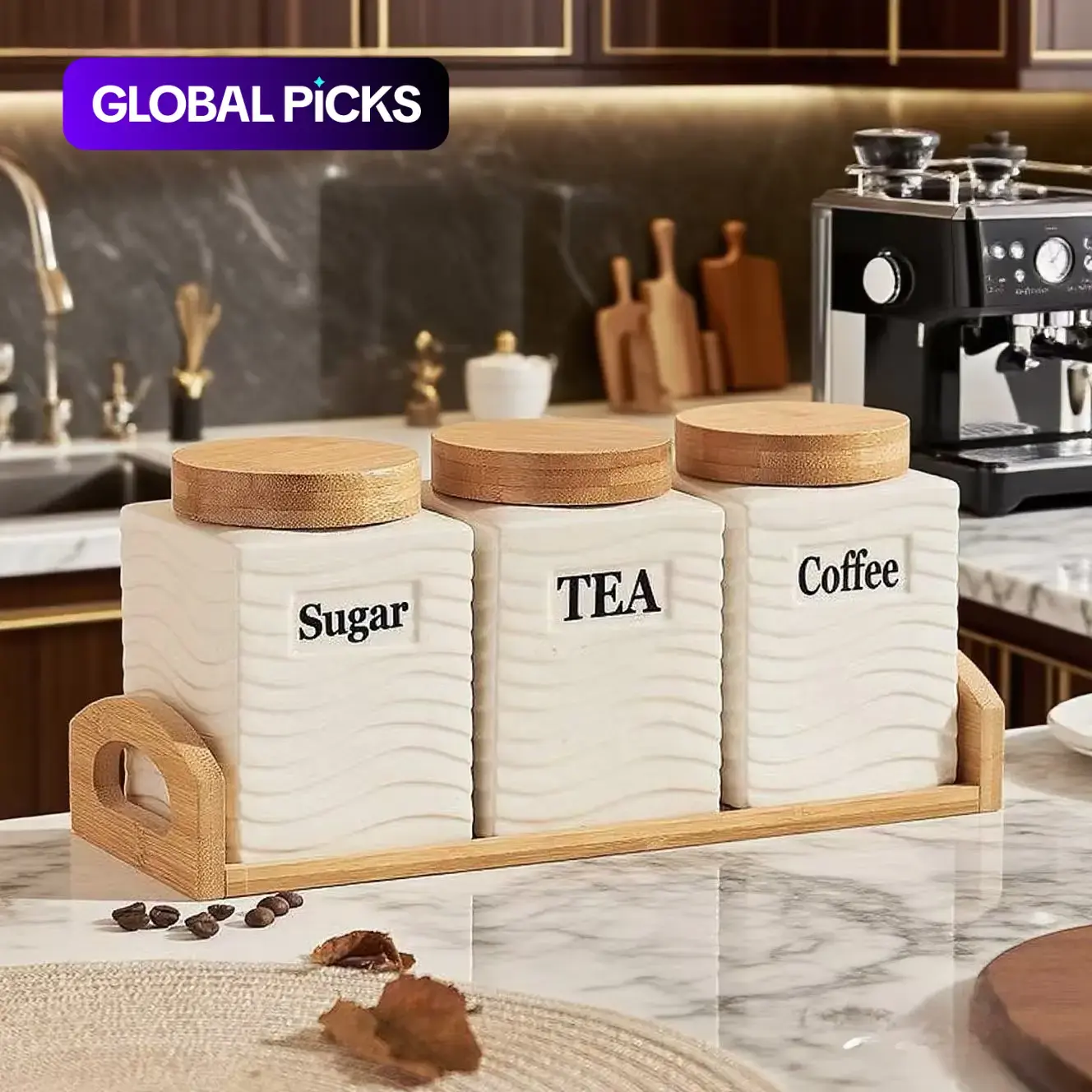 Three-Piece Square Ceramic Sealed Jar Set, Luxury Kitchen Coffee Storage, Preserving Reusable Containers, High-Aesthetic Jewelry Box, Perfect for Holidays and Parties #GLOBAL PICKS