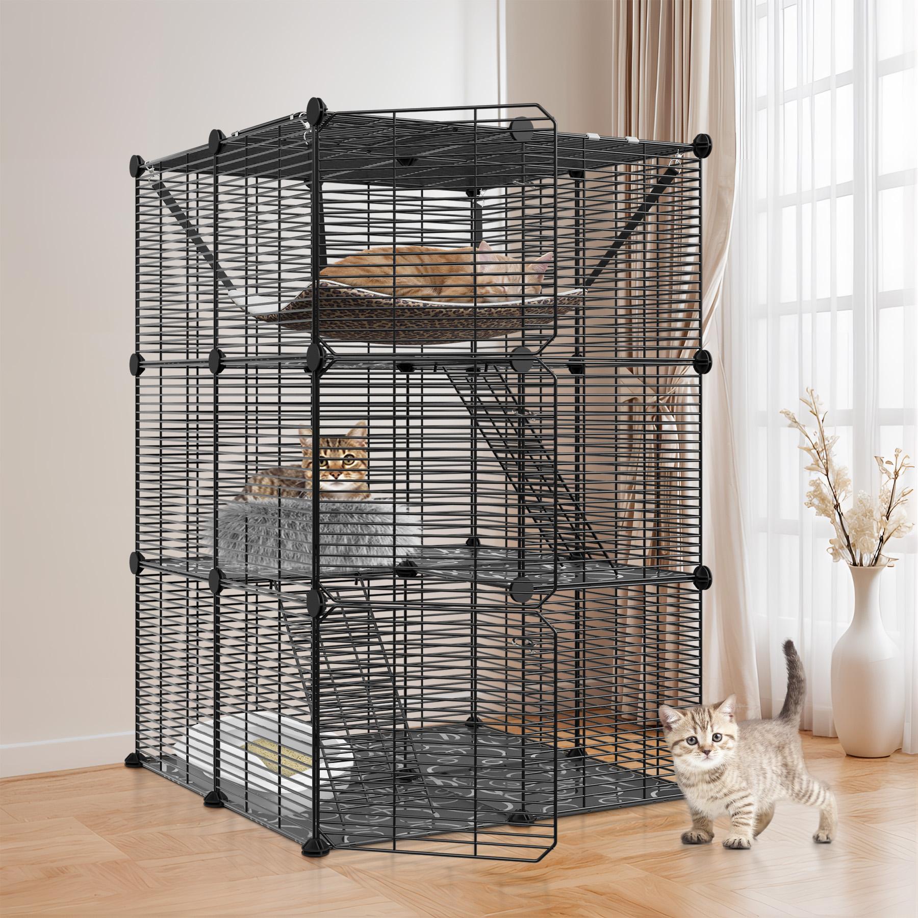 Pet Republic 3-Tier DIY Cat Cage Metal Wire Cat Playpen Enclosures Indoor W/Hammock & Skylight for 1-2 Cats Ferret Rabbit