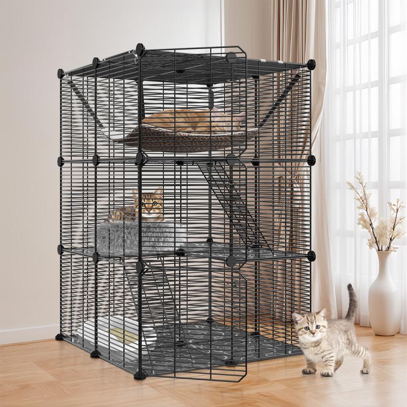 Pet Republic 3-Tier DIY Cat Cage Metal Wire Cat Playpen Enclosures Indoor W/Hammock & Skylight for 1-2 Cats Ferret Rabbit