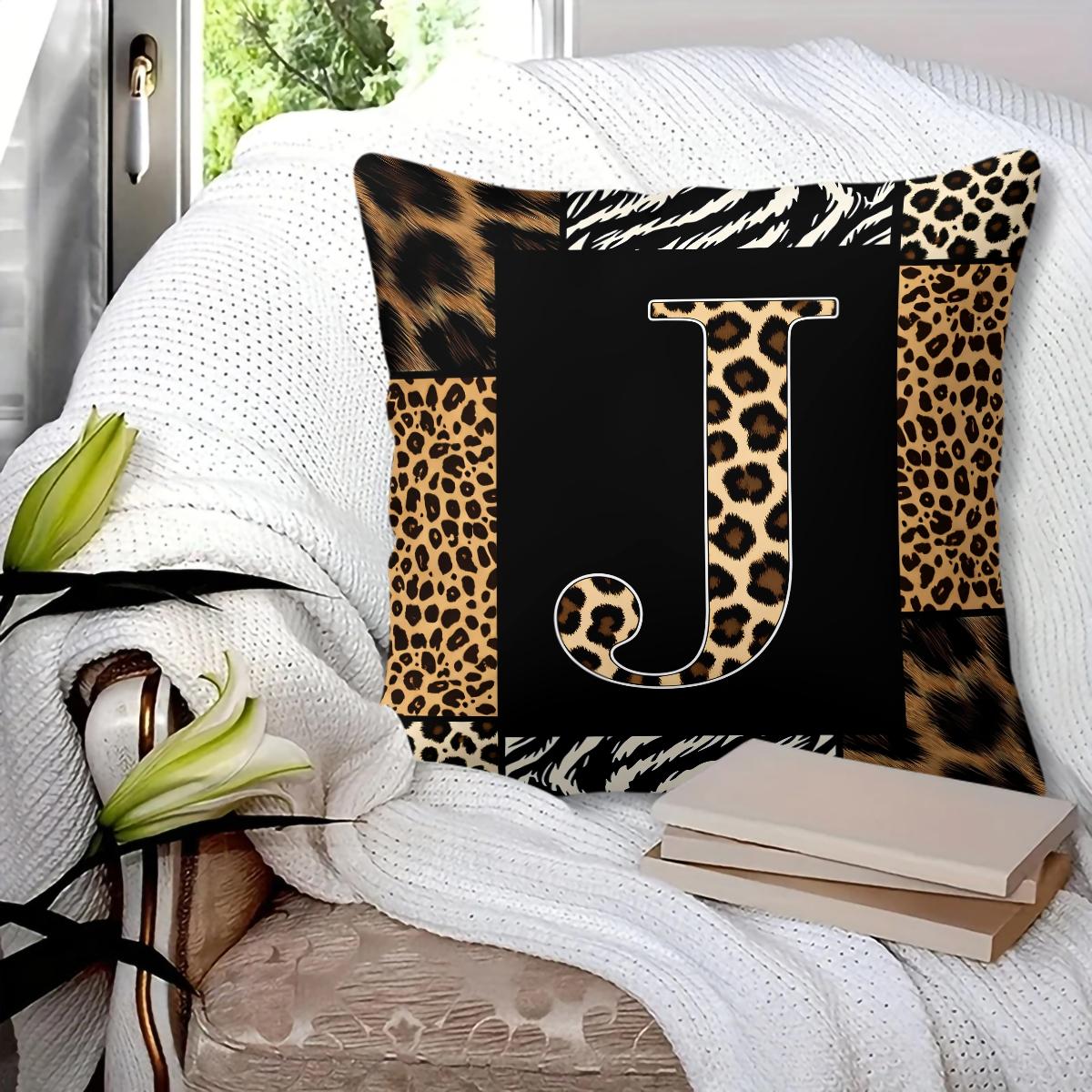 Animal Print Monogram Throw Pillow, Leopard Zebra Tiger Initial Pillow with Insert, for Sofa Living Room, Home Decor Gift for Animal Lovers