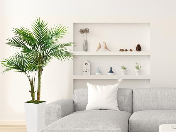 Lifelike 5ft Artificial Palm Tree - Fake Plant with White Tall Pot, Faux Tropical Golden Rattan Palm Tree with Realistic Palm Leaves, Indoor Floor Plant Decorative Fruit Ornaments for Home Office Decor