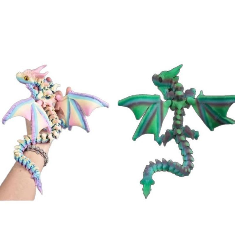 3D Printed Double-Horned Winged Dragon Figurine, Flexible Fully Articulated Multi-Joint Movable Model with Iridescent Gradient Finish, Room Decor, Household Items Decor, Sports & Outdoor Protective Gear Styling Accessory
