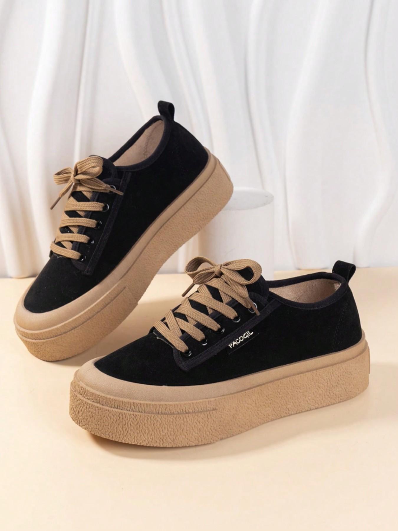 New Spring Autumn Suede Thick Sole Casual Sneakers for Women, Retro Versatile Platform Canvas Shoes, All Seasons Fashion Footwear, Thick Soled Shoes