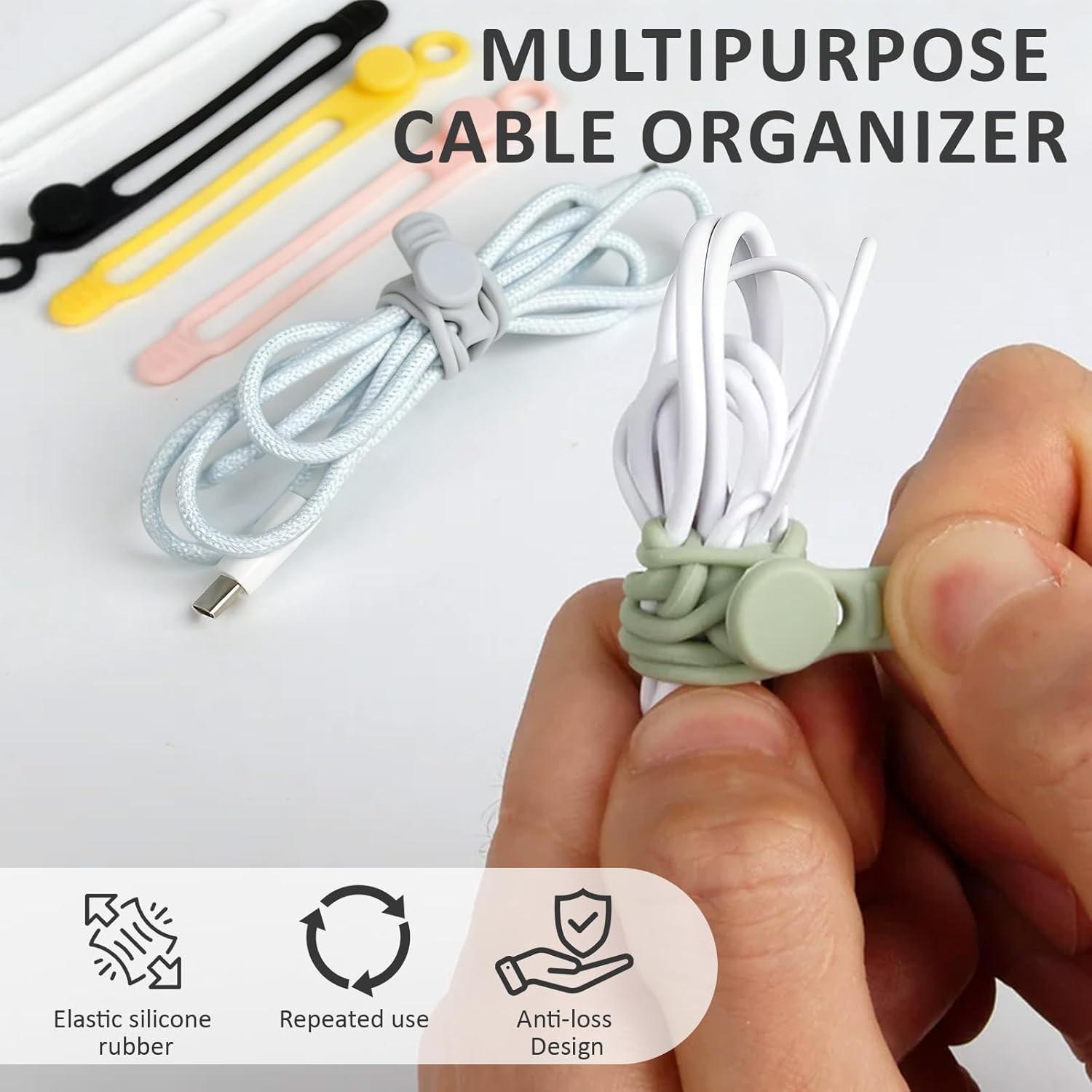 6/12pcs Silicone Cable Organizers, Reusable Elastic Cable Wrap, Data Cable Organizer & Cord Management Straps, 2026 Upgrade Silicone Cable Ties Reusable Cable Management Organizers