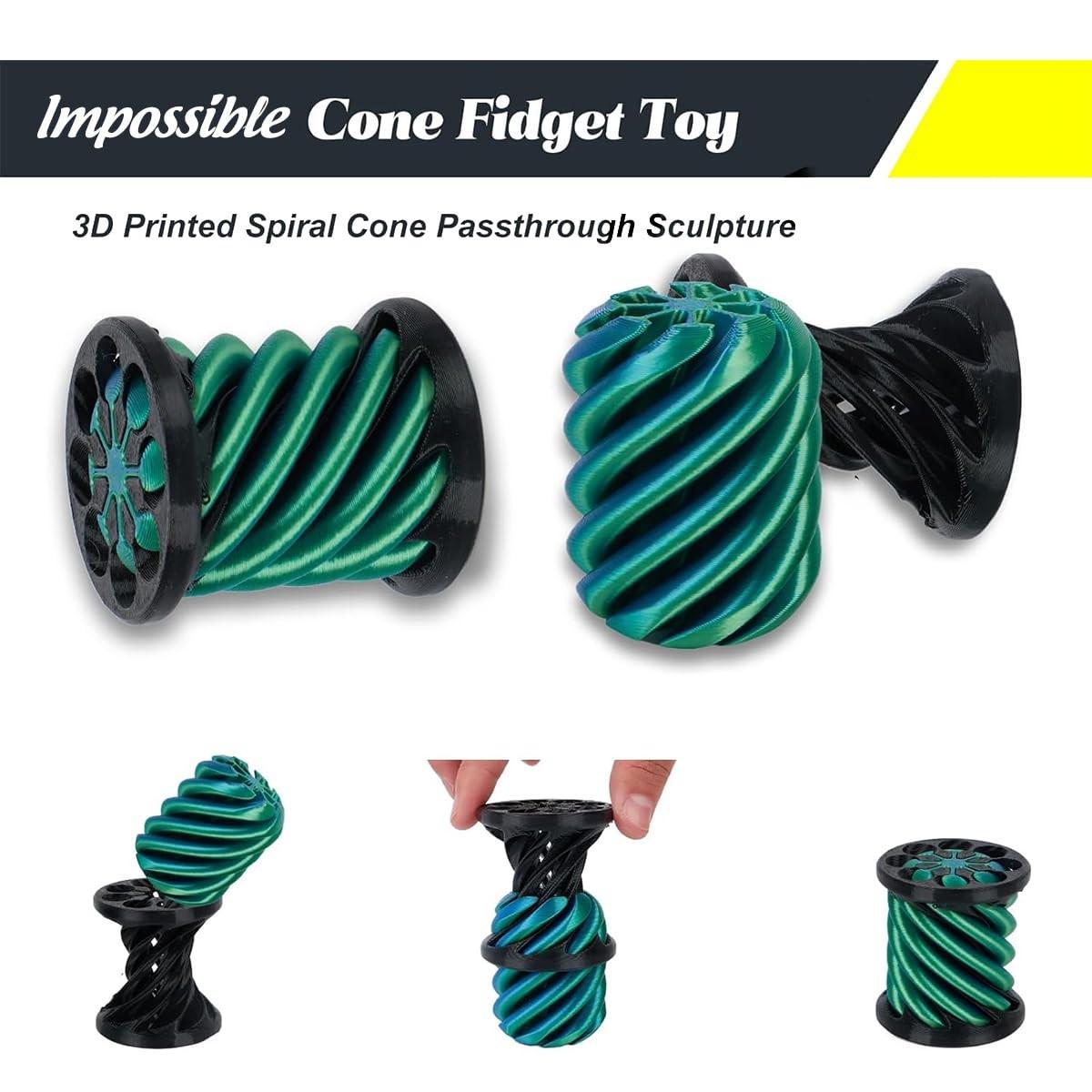 3Pcs Impossible Cone Fidget Toys, 3D Printed Spiral Cone Passthrough Sculpture, Mini Stress Relief Desk Decor, Sensory Anxiety Relief Toy for Adults, Cool Novelty Gift