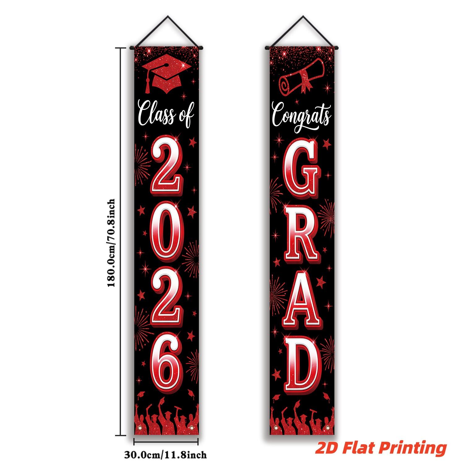 2dflat2 Graduation Banner Set, Gold Glitter, Cap & Diploma Elements, Perfect for 2026 Graduation Celebration, Campus Event Decor
