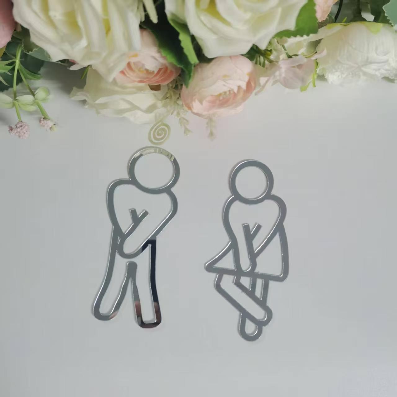 Interesting bathroom signs, minimalist style male and female restroom door decorations, hollow acrylic toilet wall stickers, fun gender indicators suitable for home, restaurants, shops, and public restrooms