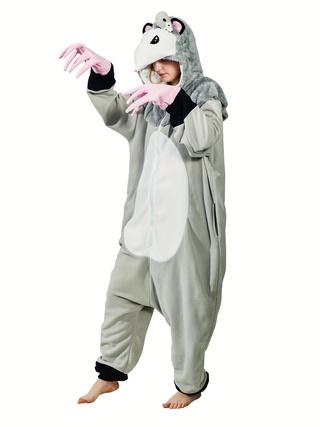 Cute Opossum Onesie Pajamas Adult Halloween Cosplay Christmas Novelty Nightwear Carnival Costume Fit Animal  Womenswear Pockets Winter Polyester
