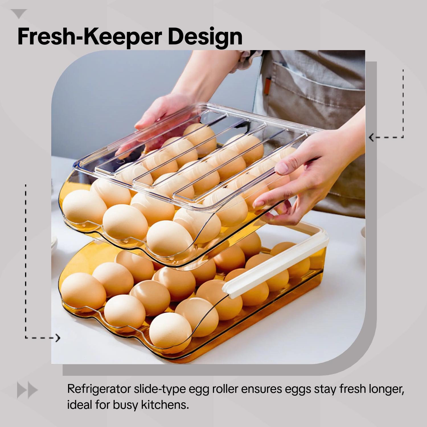 Transparent Multi-Layer Egg Storage Box, Refrigerator Slide-Type Egg Roller, Fresh-Keeper Design, Ideal for Organized Kitchen Use, Refrigerator Egg Organizer