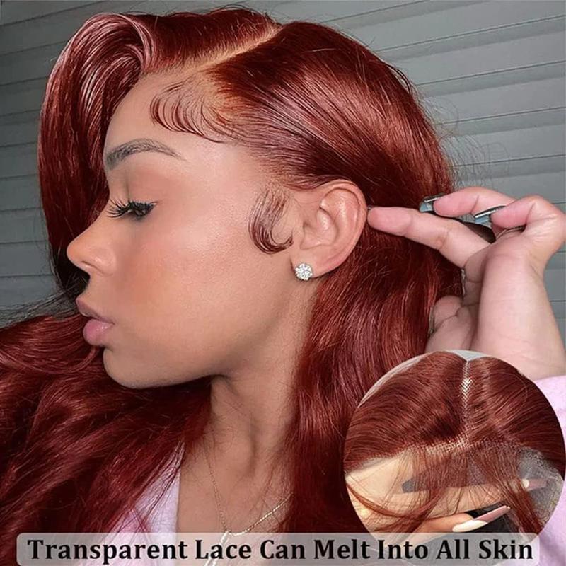 Bling Hair Dark Ginger Brown 13x6 Lace Front Wigs Human Hair Body Wave Frontal Wig 180% Density Reddish Brown Real Hair Wig 13x4 Transparent HD Lace Real Hair Wig Pre Plucked