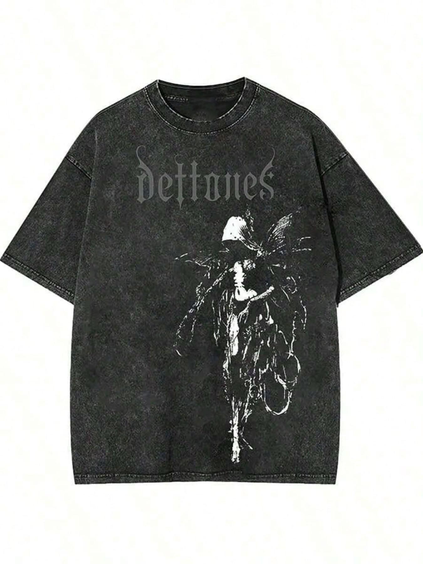 Vintage Washed Loose Fit T-Shirt, Dark Elf Print Short Sleeve, Y2K Gothic Rock Street Style, Retro Gothic Casual Top, Unisex Personality Tee