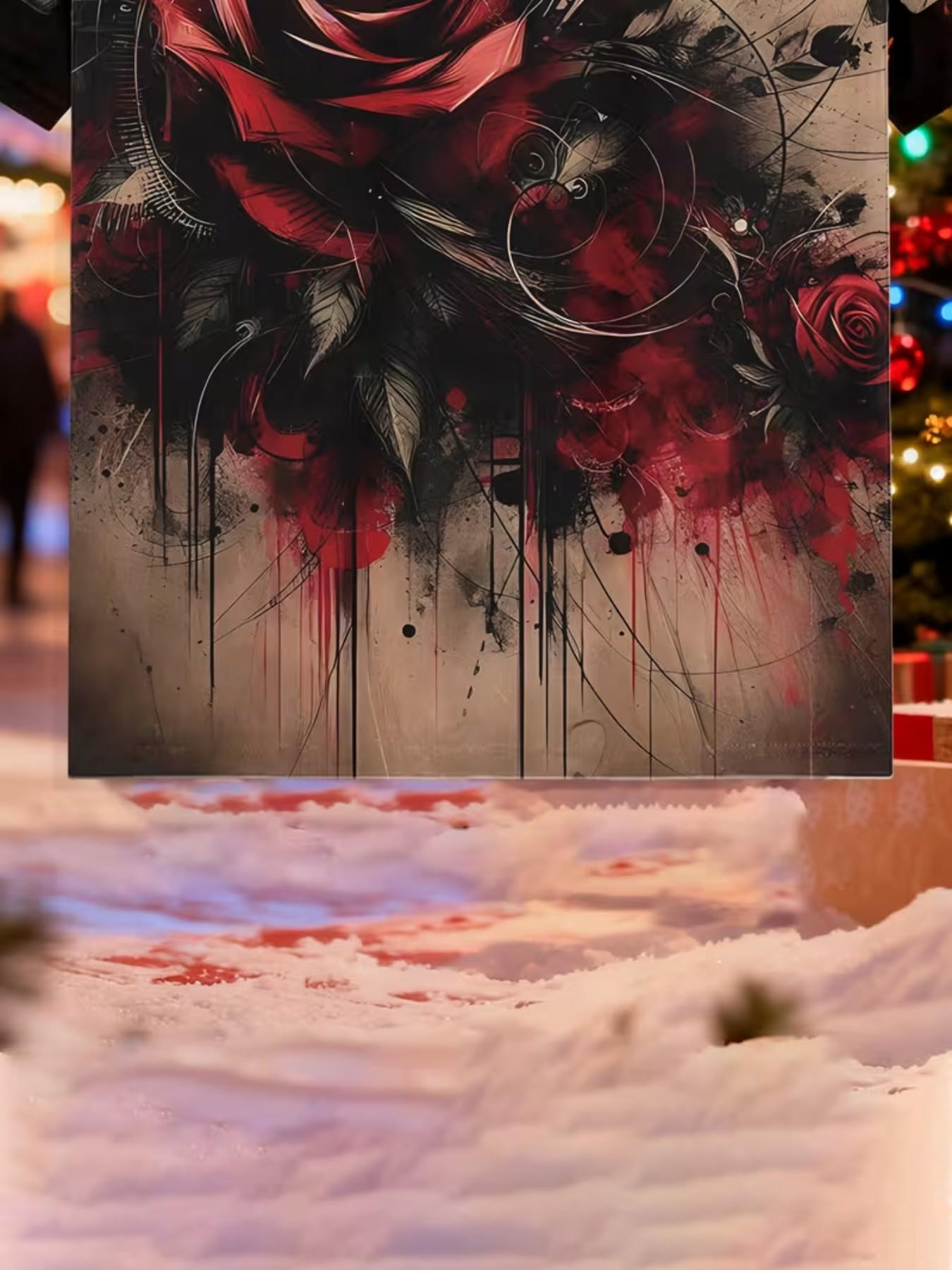 Men's Printed T-Shirt with Vibrant Round Neck Design and Short Sleeves, Valentine's Day Rose Doodle 3D Print, Summer Outdoors and Casual Wear