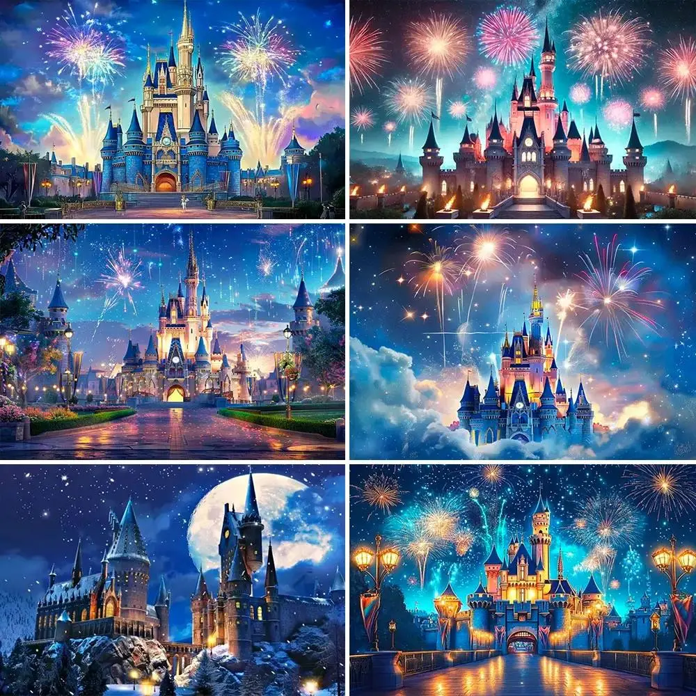 Princess Castle Fireworks Night View Ice Snow Banner Background Decor Kids Girl Birthday Party Poster Photography Wall Backdrop