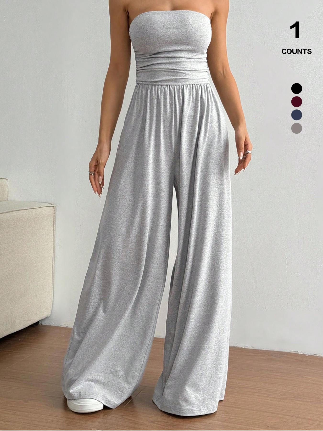 2026 Solid Color Casual Sleeveless Pleated Loose Jumpsuit Womenswear Basic