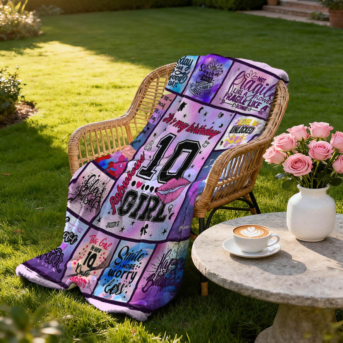 Girls' 10th Birthday Marble Pattern Blanket, Soft Flannel, Lightweight Warm, No Pilling Shedding, Living Room Bedroom Window Cover, Gift Pet Rug