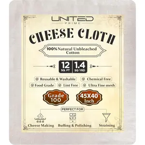 Cheese Cloths 100 Grade, 45X40 Inches-12 Sq Feet Unbleached 100% Organic Cotton Fabric - 1.4 Sq Yards - Reusable Ultra Fine Mesh Muslin Cloth - Cheesecloth For Straining Cooking Baking, Cheese Making