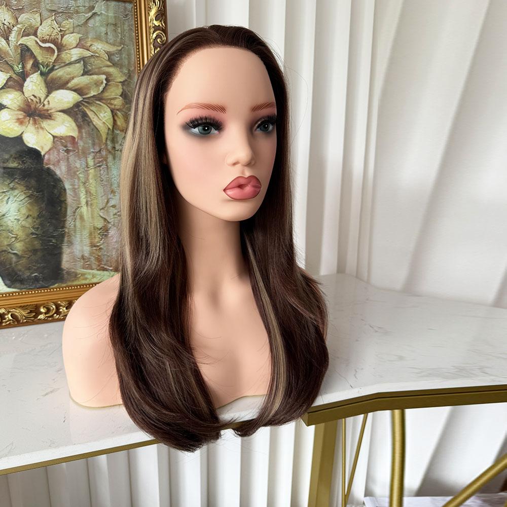 Lovestory Celeste 20Inch Natural Straight Synthetic Lace Front Wig 13x4 Heat Resistant Glueless Pre Cut Pre Layered Lace Wig For Women Highlight Color