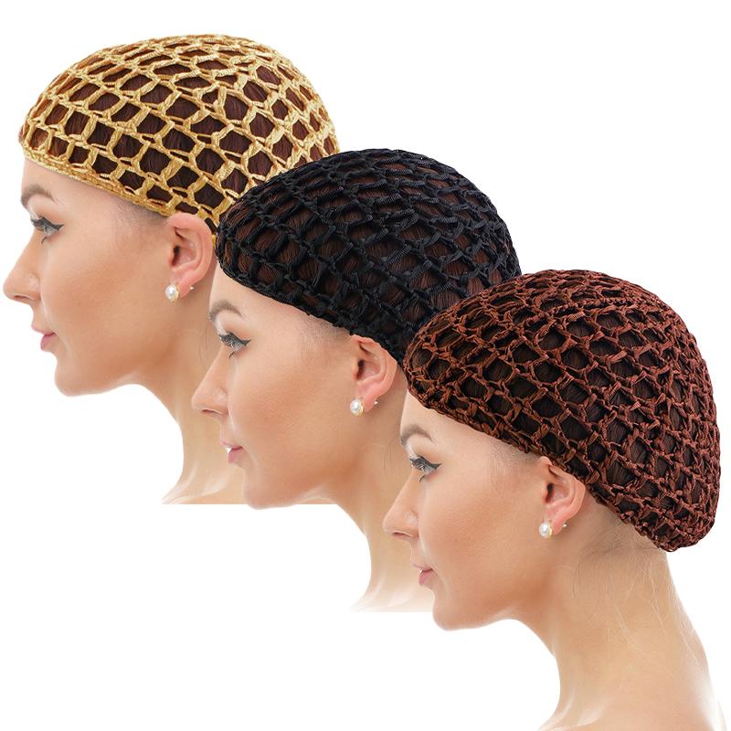 3pcs Set Mesh Crochet Hair Net Woven Hair Cap Bonnet Night Cap Sleep Cap For Women Wig Head Cover Accessories Shower Essentials Autumn beanies