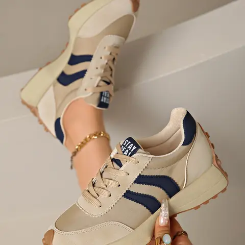 Women's Casual Low Top Sneakers, Round Toe Lace-Up Rubber Sole, Breathable Fabric Upper, All-Season Outdoor Shoes, Fashion Walking Sneakers, Order One Size Up
