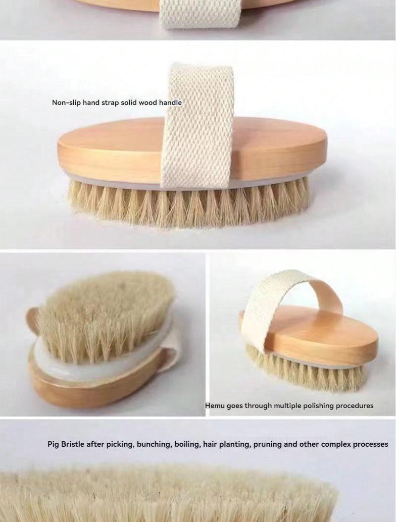 Multifunctional Pig Hair Handheld Brush, Oval Reeds Bristle Brush, Bath Brush, Shower Brush, Laundry Brush, Essential Cleaning Tool