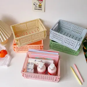 4pcs Plastic Folding Basket Set, Mini Stackable Crates for Home Organization, Pastel Color Design, Durable & Versatile Use