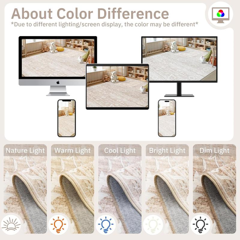 Art&Tuft Non-Slip Area Rugs for Living Room, Stain-Resistant Rugs for Dining Room, Bedroom, Machine Washable Vintage Rugs, Floral Pattern Large Size Rugs