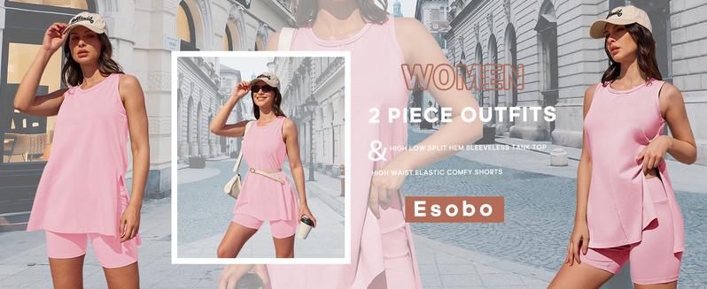 lmily Bela Women's Summer 2 Piece Outfits Sleeveless High Low Spilt Hem Tank Top Biker Shorts Sets Lounge Set Tracksuit