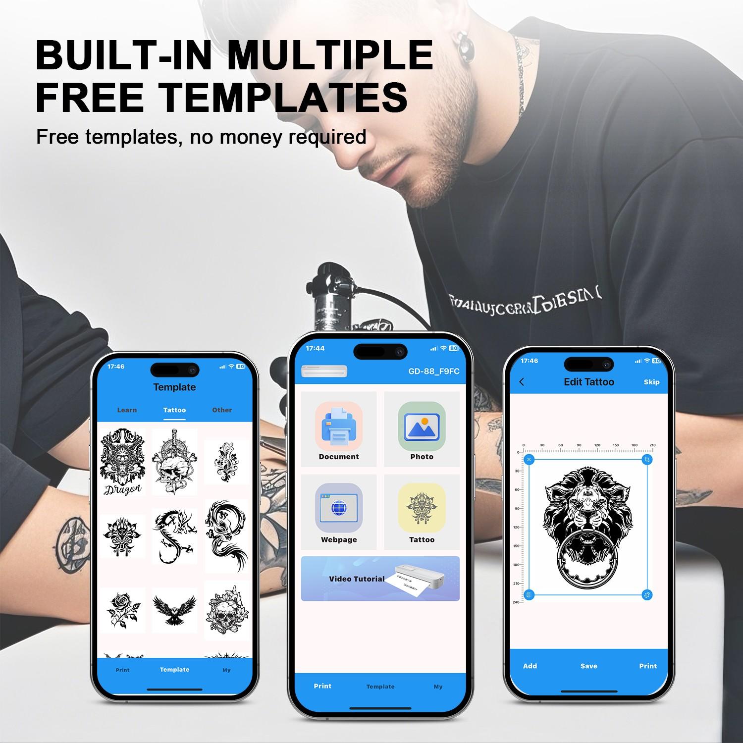 HZTZ Portable Bluetooth-compatible Tattoo Template Printer D80, Includes 10 A4 Transfer Papers, Supports Thermal Paper, Compatible with iOS, Android, PC