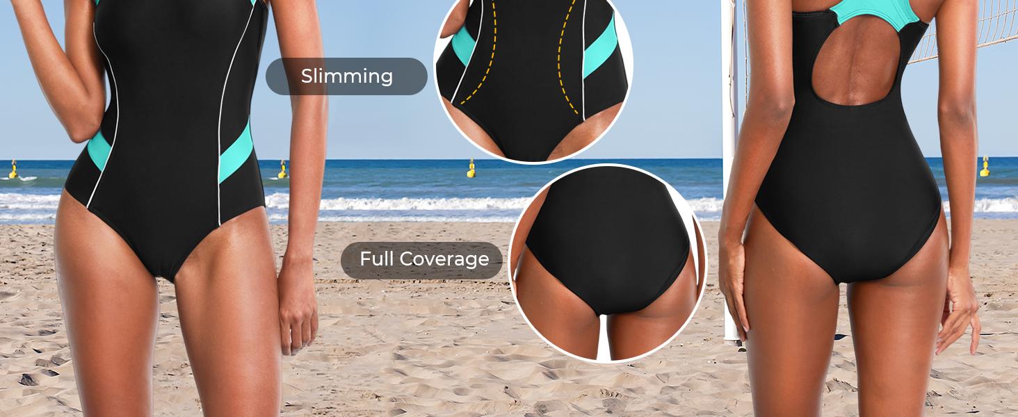 Tempt Me Women One Piece Swimsuits Athletic Racerback Swimwear Training Exercise Slimming Bathing Suit