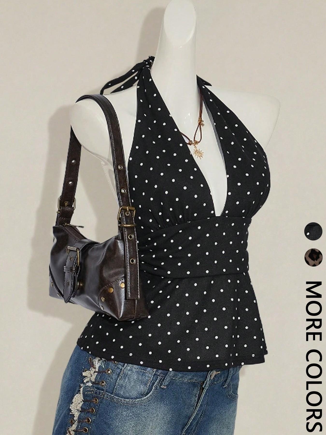 This Leopard Print Halter Top is Y2K Retro Edgy Vibes 🐆 | Deep V Ruched Peplum Top