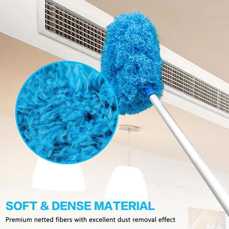Extendable Microfiber Ceiling Fan Duster -LongHandle, Dust-Locking, Reusable & MachineWashable, Effortless Cleaning Brush for HighCeilings & Ceiling Fans, Ceiling Fan Cleaner Detachable Head Movable Qjdz-Blue