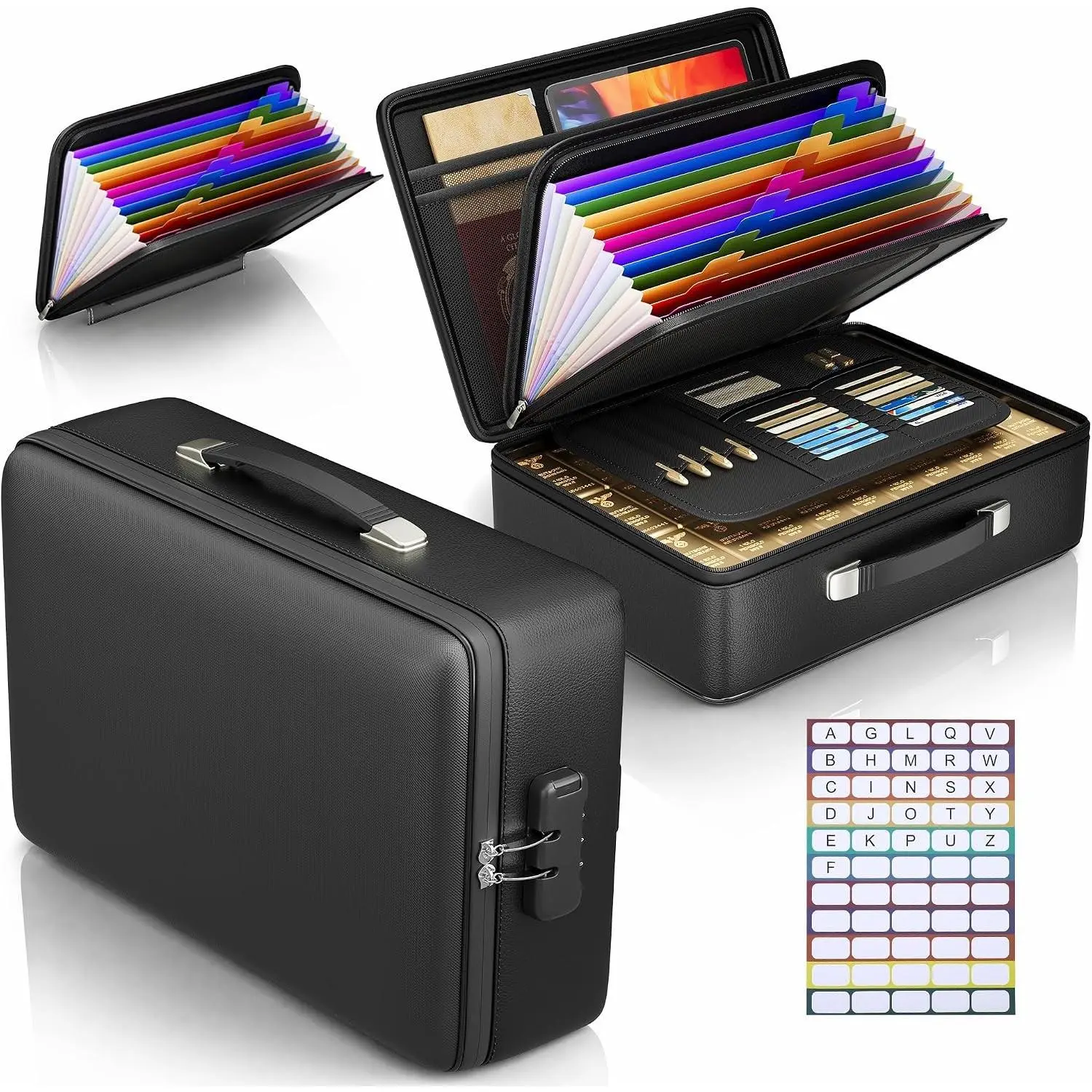 Fireproof Document Box, Hard Briefcase Fireproof Safe for Home Documents | Fire proof file box for documents, detachable accordion file organizer, waterproof digital document organiser briefcase