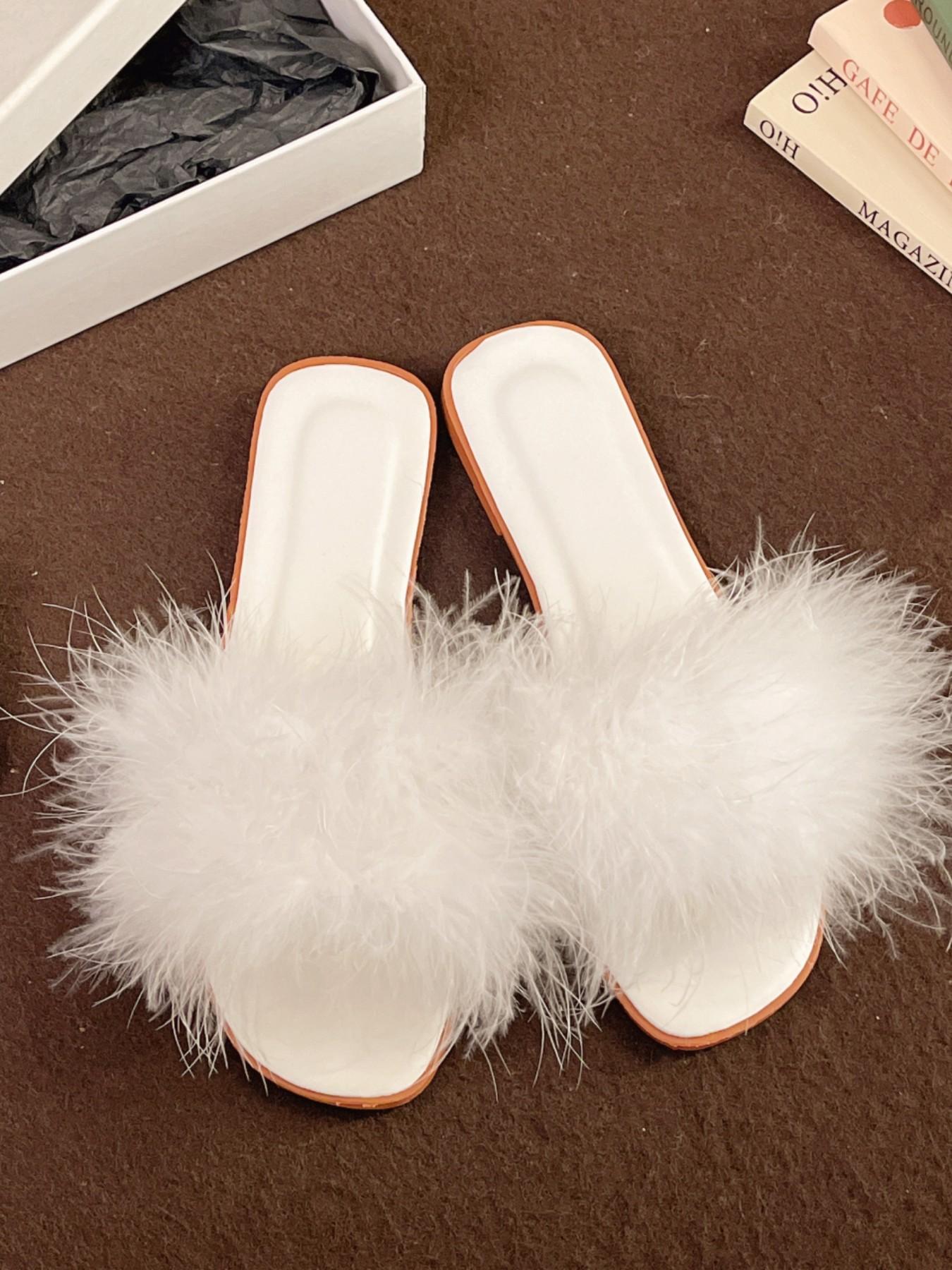 Women's New Plush Slippers, Indoor Outdoor Wear, Fashion Low Heel Wedding Bridesmaid Slippers, Comfortable Textile Upper, Elegant Style