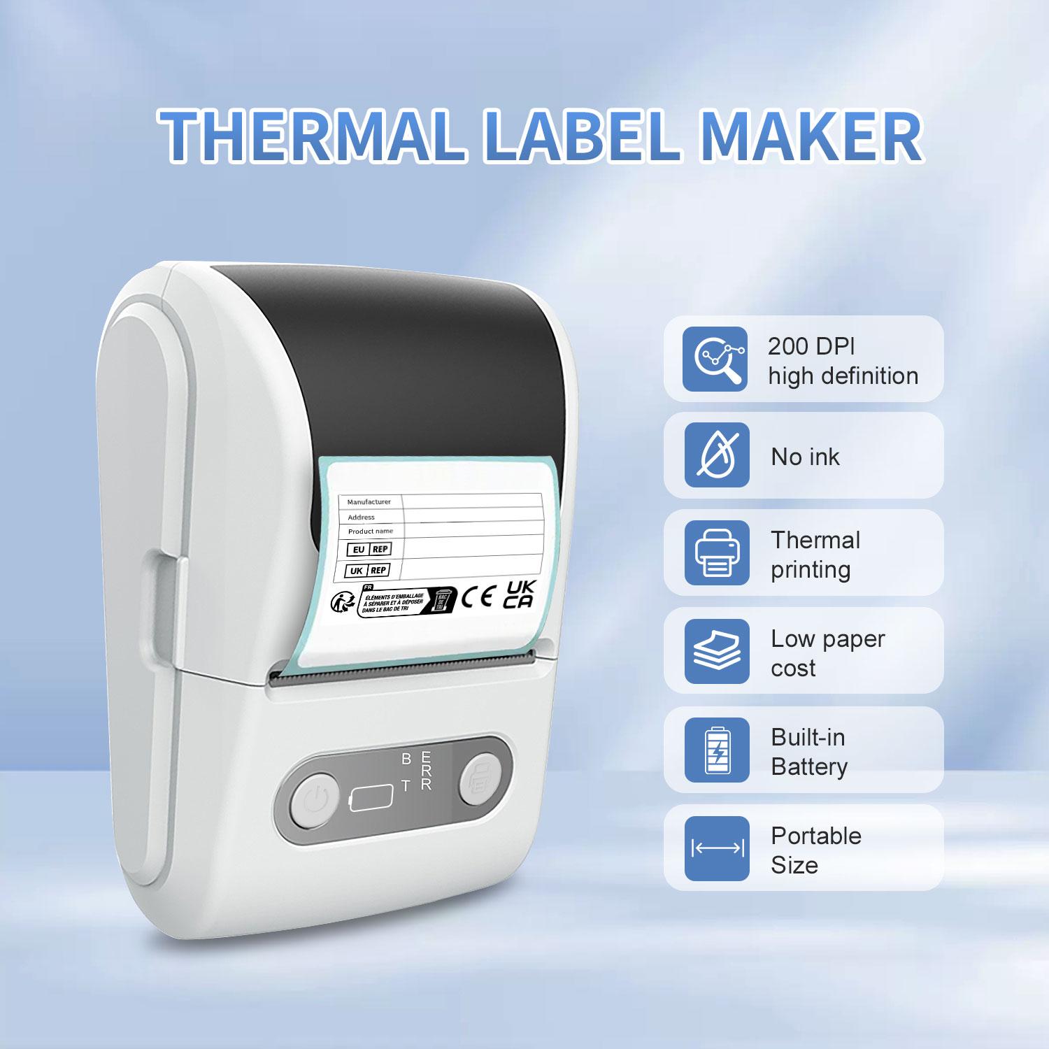 Portable Bluetooth-compatible with 4 Rolls Paper, Waterproof Labels, Multifunctional APP, Inkless, Ideal for Home Office Kitchen, Wireless Sticker Printer