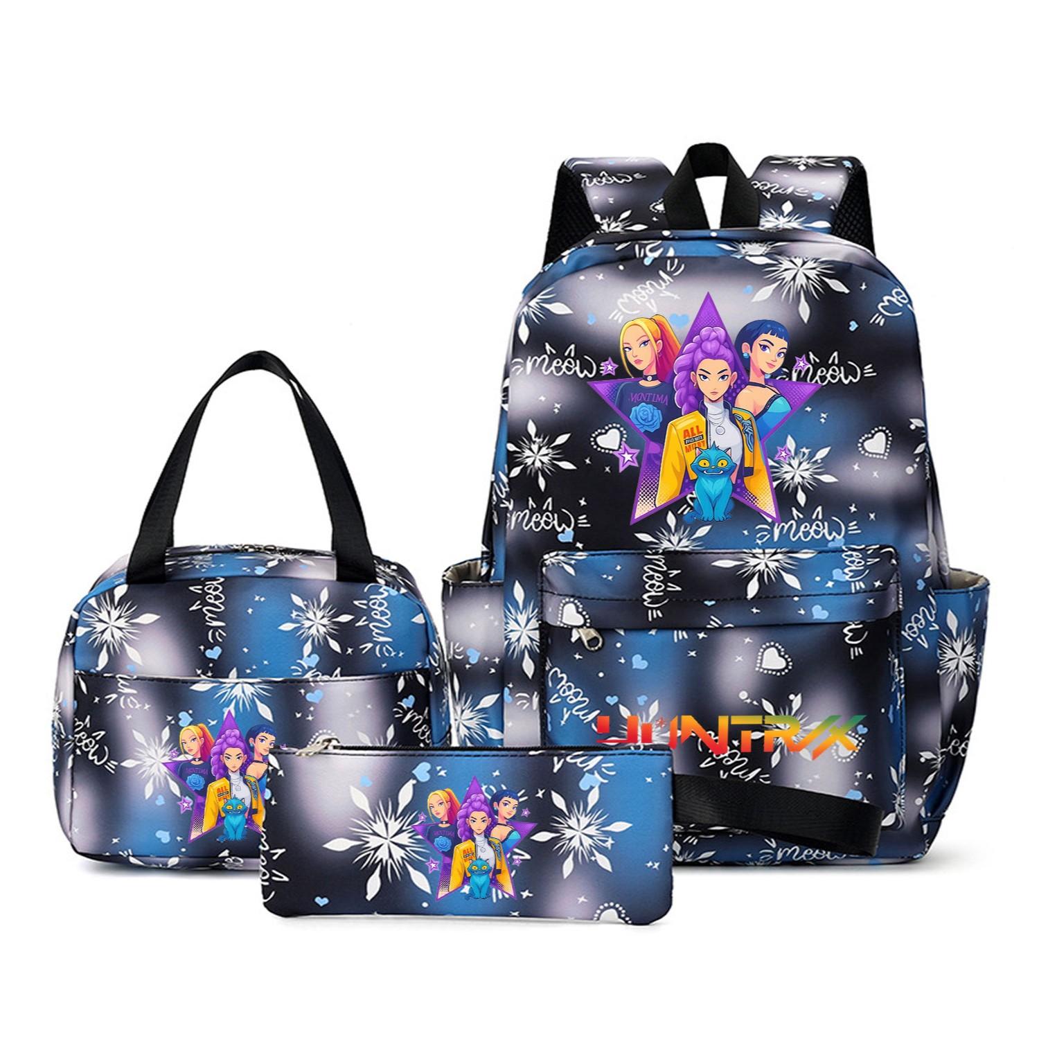 Snowflake Pattern Backpack Set, Kpop Print, Six-Seven Gesture, Laptop Sleeve, Lunch Bag, Pen Case, Large Capacity, Adjustable Straps