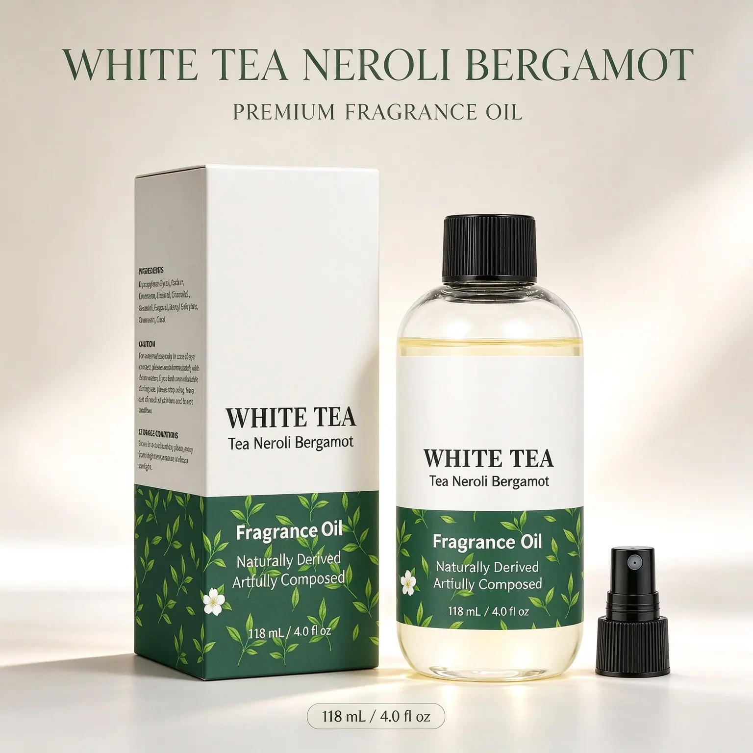 Inspired Scented Fragrance Oil Refill, Unisex Jasmine White Tea Neroli & Bergamot, 118ml/4 fl oz Calm Living Aromatherapy Oil for Ultrasonic & Waterless Diffusers, All Seasons Use