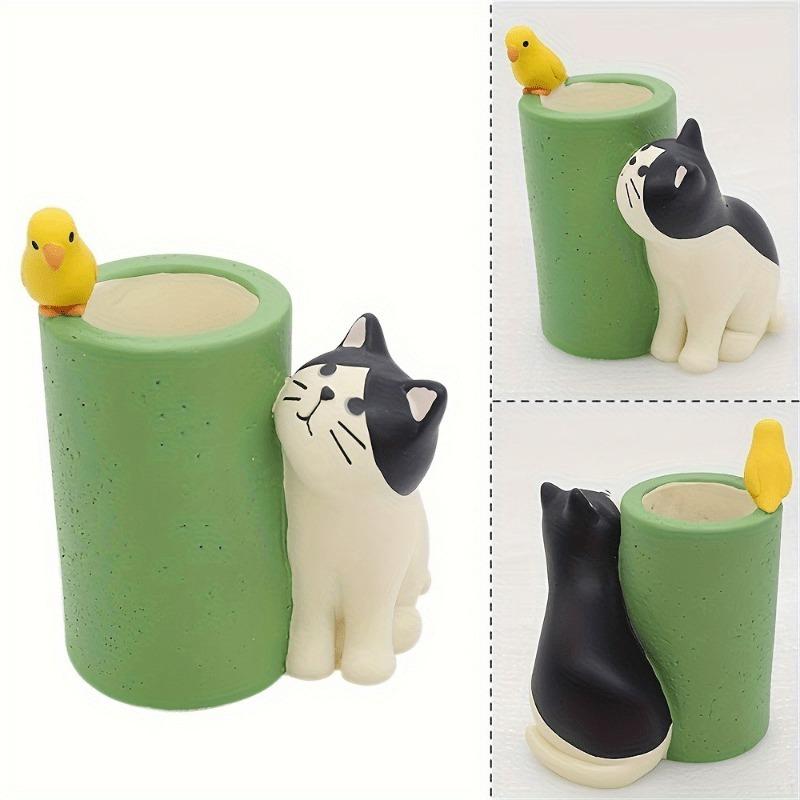 Cute cat pen holder, mini pen holder, creative decoration for study, home decor, office desk decoration, office