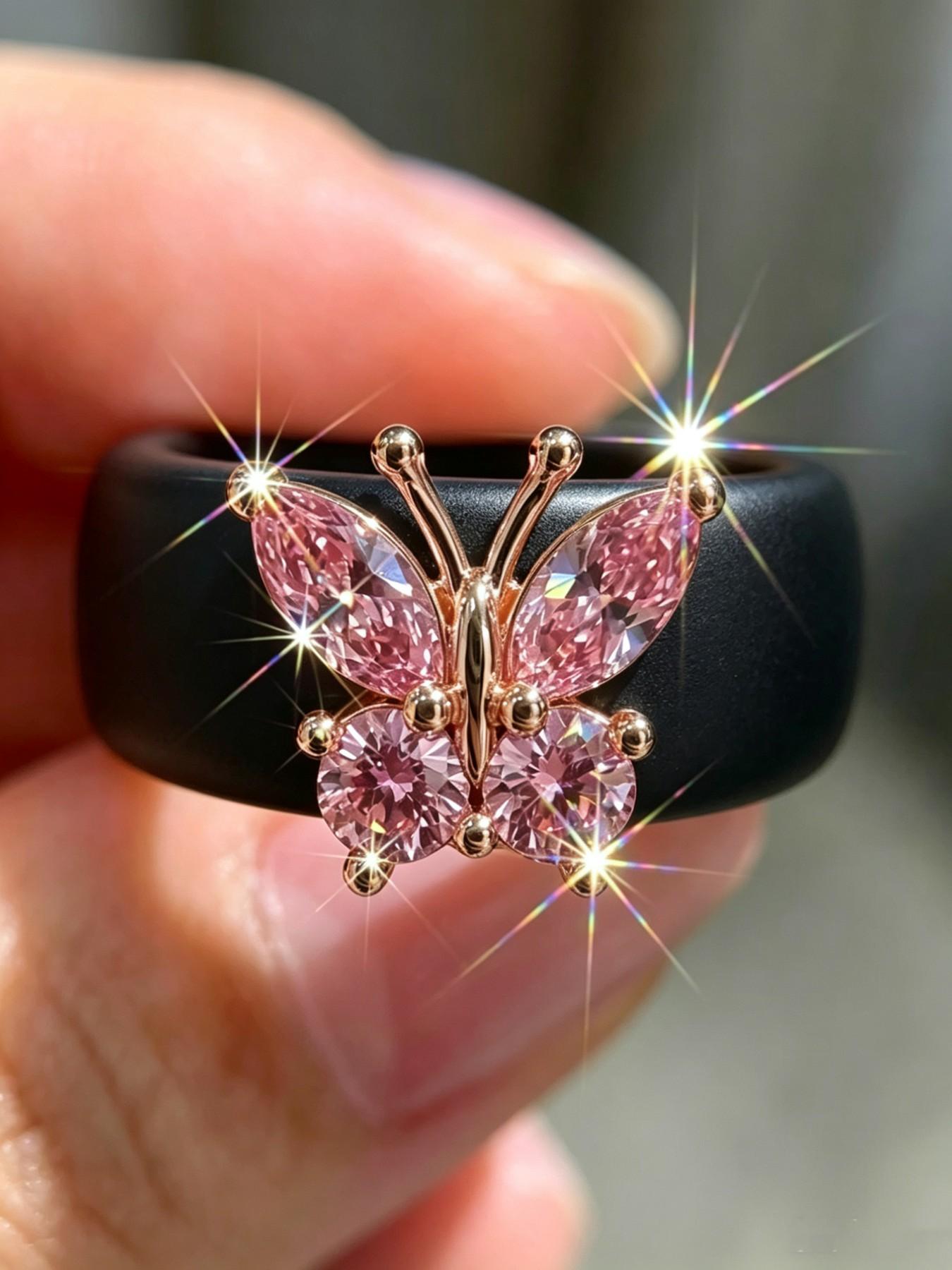 Elegant Butterfly Zircon Silicone Ring for Women, Fashion Promise Ring, Romantic Gift for Best Friends, Perfect Mother's Day Present, High-Quality Luxury Jewelry