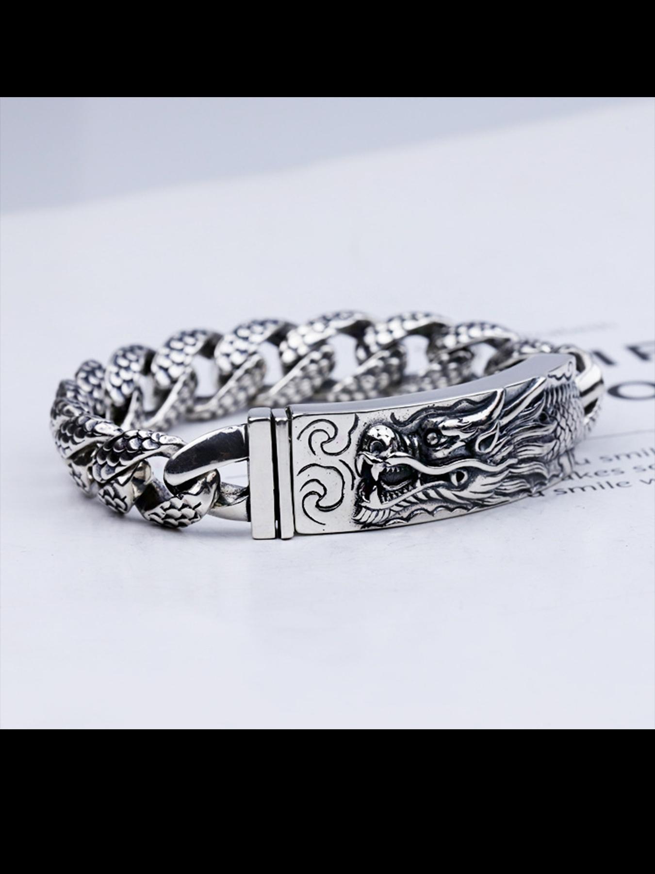 New Men's Bracelet, Couple Traditional Dragon Pattern Insert Lock Bracelet, Vintage Antique Style Men's Bracelet, Fashion Accessory