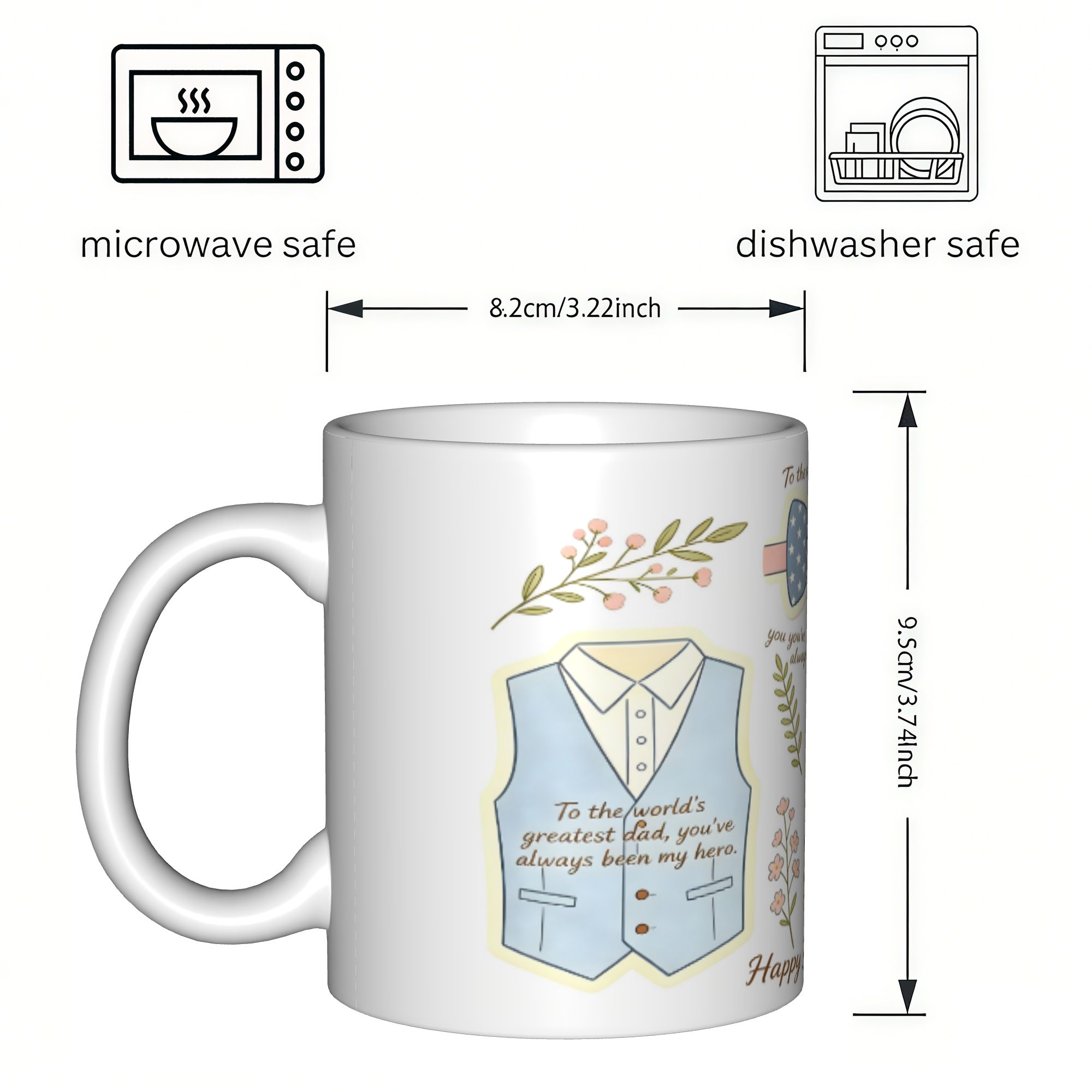 Father's Day Personalized Printed  Unique Pattern Ceramic Coffee Cup for Birthday Gift Office Use Heat Resistant Easy to Clean 11oz  Set mug