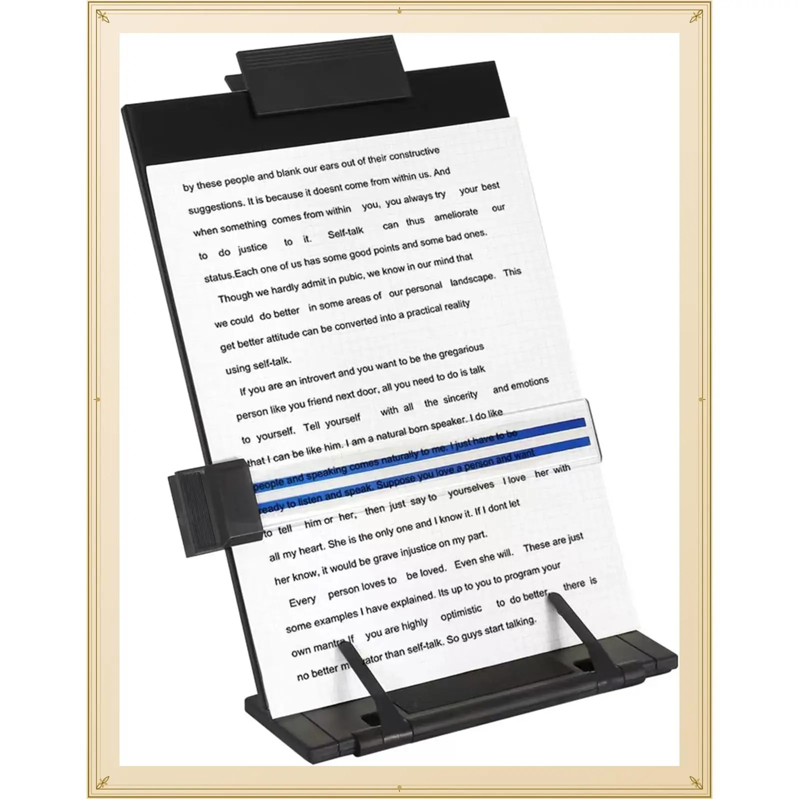 Desktop Document Holder Stand with 7 Adjustable Positions - Black Metal Copyholder for A4/Letter, Books, Tablet, Typing & Reading, with Paper Clip and Line Guide for OfficeGift