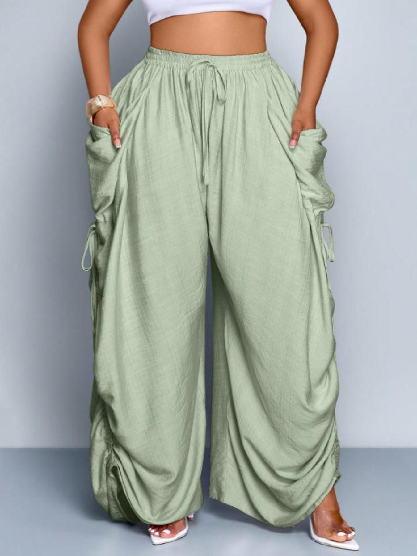 Women's Harem Pants, Casual High-Waisted, Medium Stretch, Thin Fabric, Drawstring Waist with Pockets, Versatile Street Style, Streetwear, Bottom, Casual Elastic Waisted