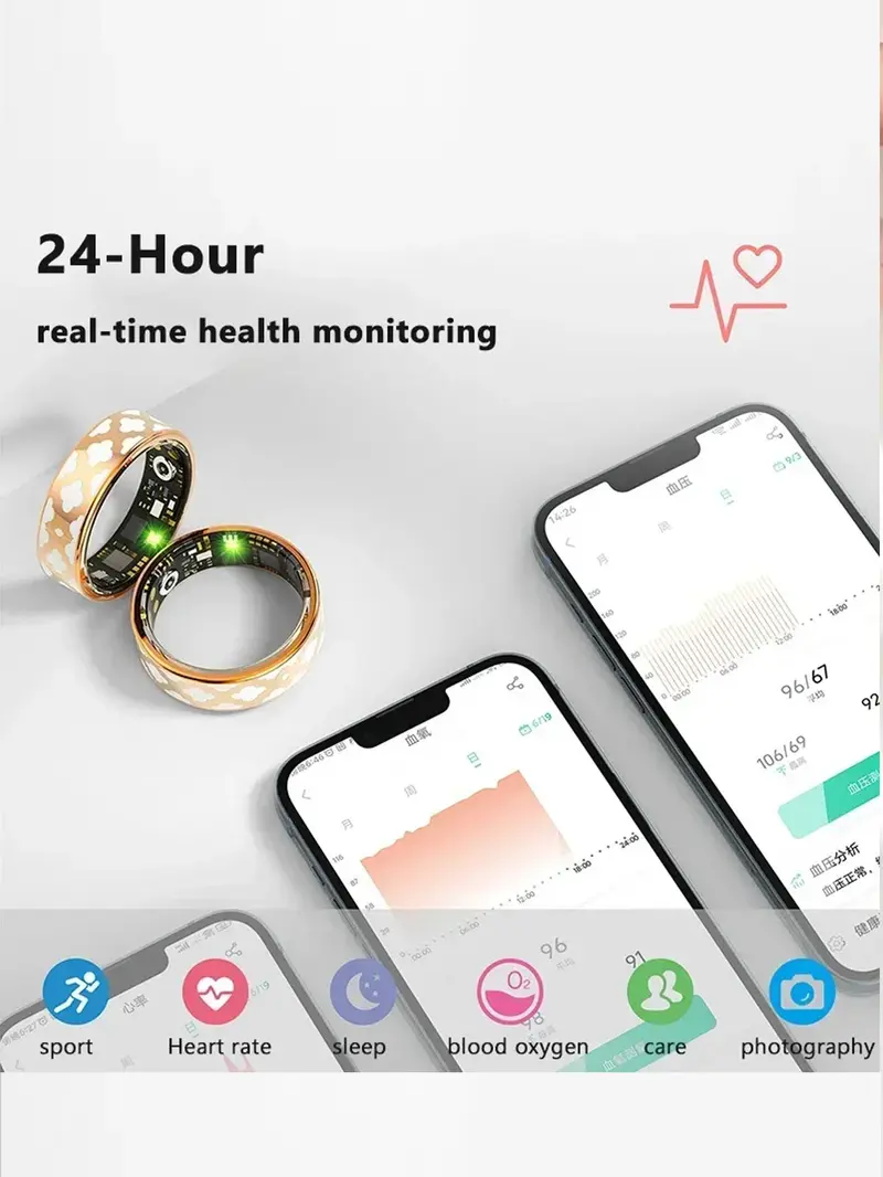 Smart Ring for Men and Women, Health and Sleep Monitoring, 5atm Waterproof, Multi-Sport Modes, Heart Rate and Blood Oxygen, Gift Idea, Fitness Tracker Ring, Smart Wearable Devices