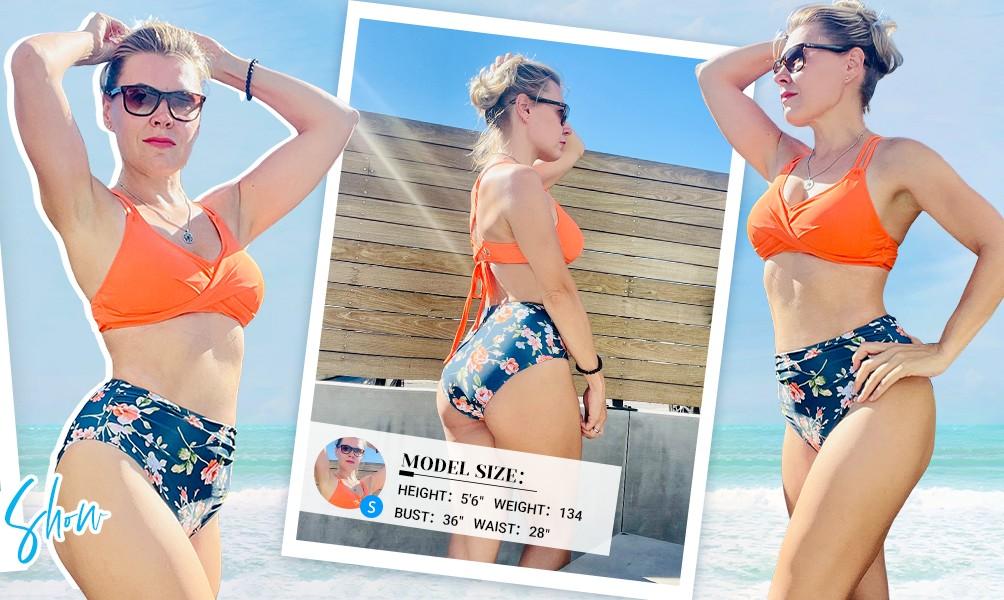 Holipick Women High Waisted Bikini Set Two Piece Swimsuits Push up Wrap Swim Suits Top Tummy Control Bathing Suit Bottom