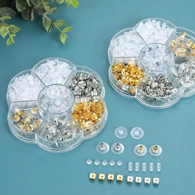 Wholesale Earring Backs for Studs, Clear Plastic Metal Rubber Silicone Earring Backs Clutch Stoppers Replacement Kits for Fish Hook Earring Studs Hoops Golden/Silvery/Transparent