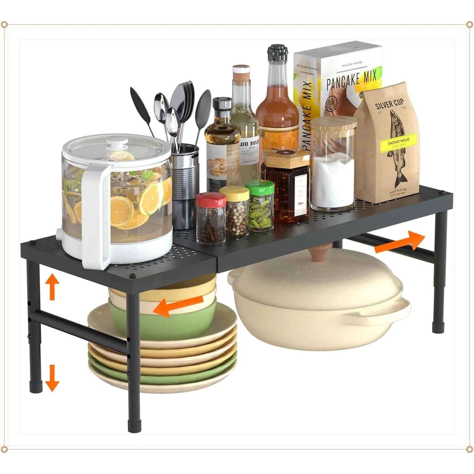 Expandable adjustable stackable kitchen organizer,Spice Racks,Counter Shelf for Cabinets,Small Cupboard Organizers,Heavy Duty Metal Pantry Storage Shelves Racks for kitchen,cabinet