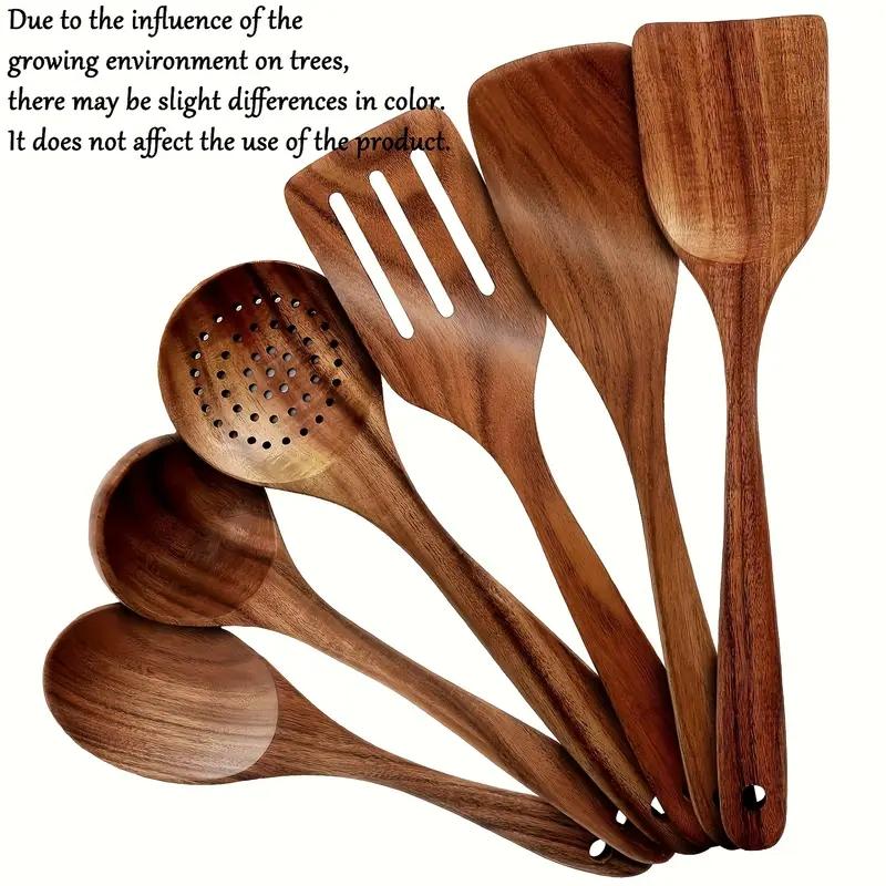 6pcs Wooden Kitchen Utensils Set, Natural Wood Spoons, Durable High-Quality Cooking Tools, Ideal for Mixing & Serving, Perfect Gift